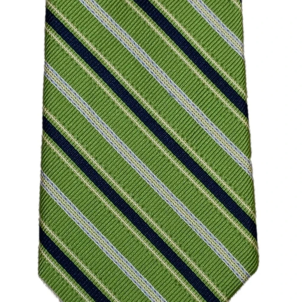 Forsyth Men's Silk‎ Tie Green Navy Striped Preppy Academia University Office
